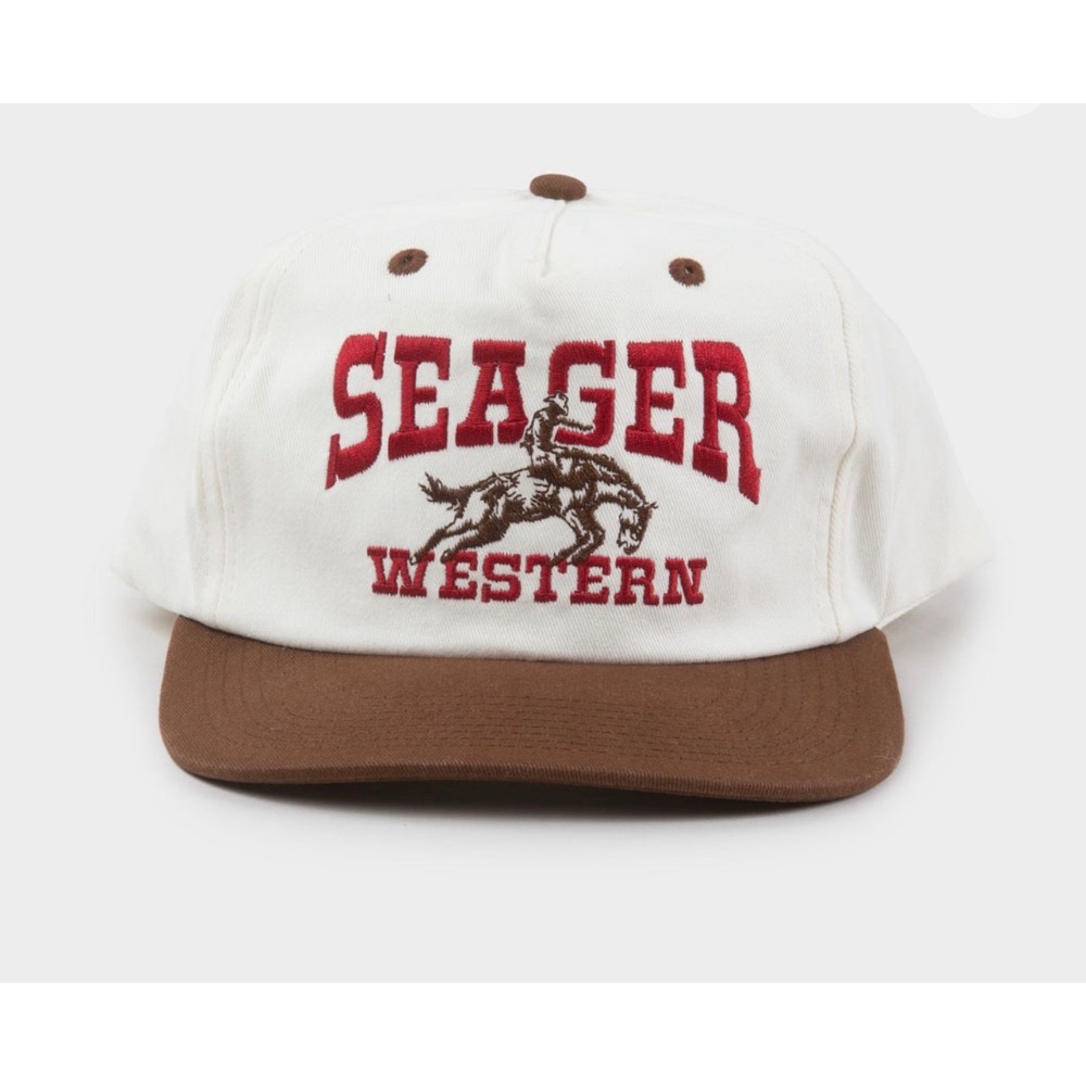 NEW Seager Western Rodeo Snapback Trucker Hat Cream Brown 5 Panel Cotton Cap